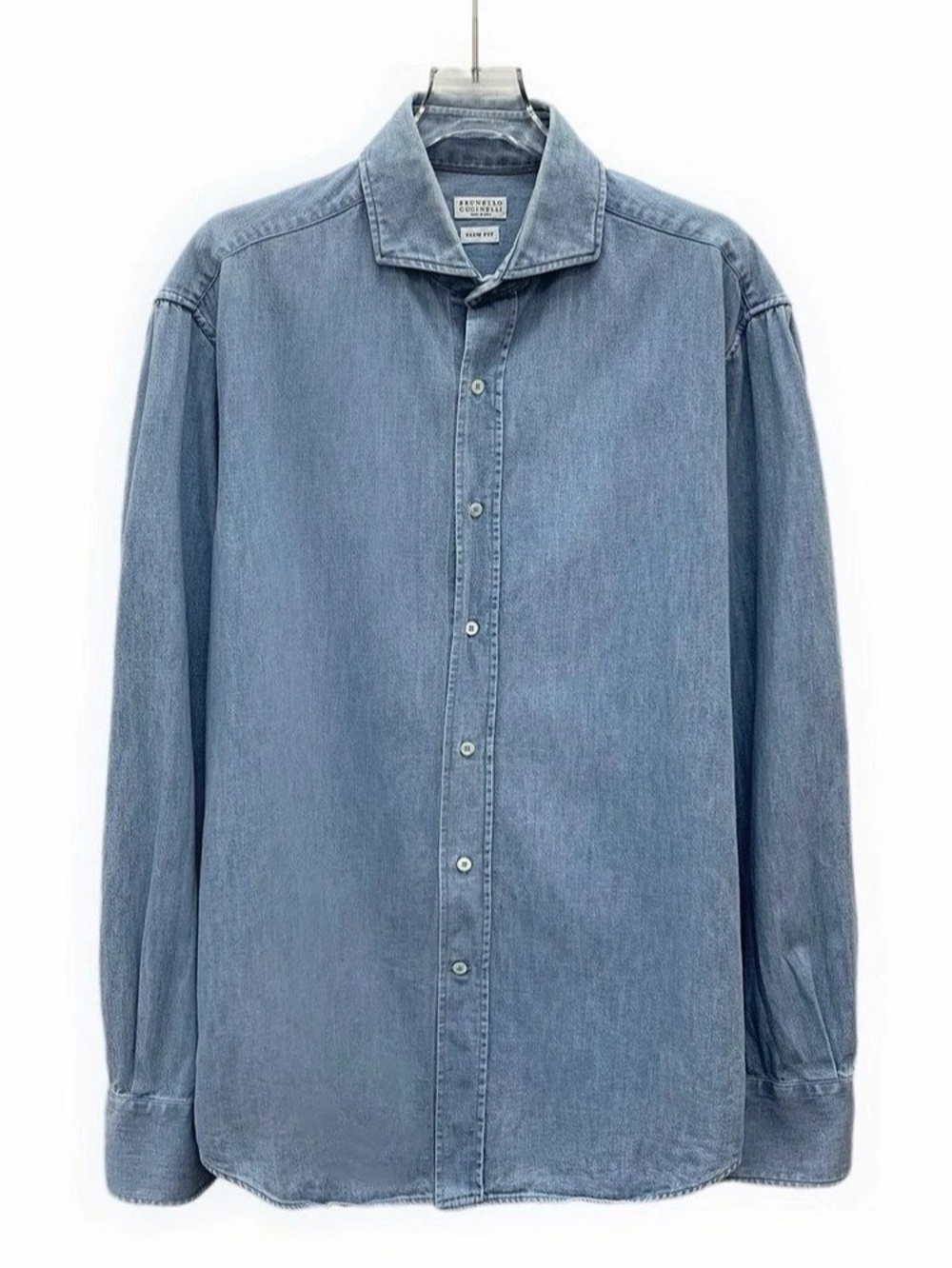 Brunello Cucinelli Slim Fit Denim Shirt Men's Cotton Blue Size Large